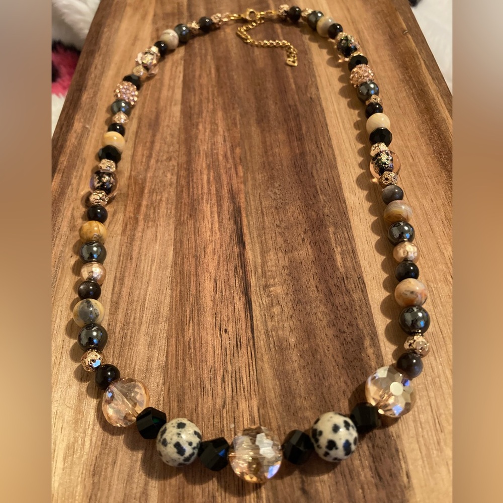 Handmade Beaded Necklace with Glass and Stone Beads